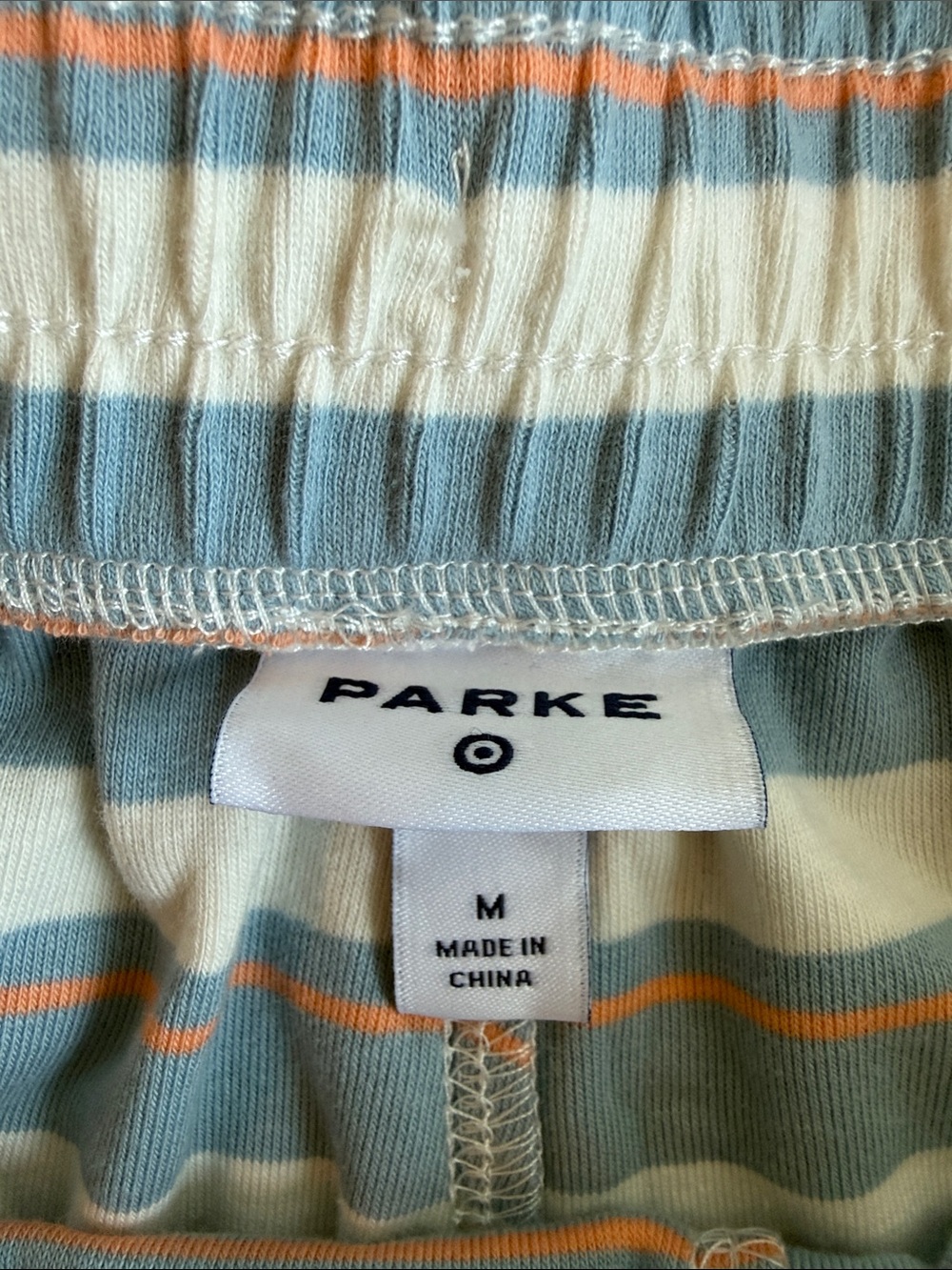 Striped Blue & White Drawstring Women's Shorts with Peach Accent - Picture 3 of 5